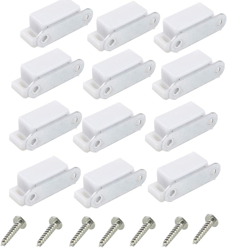Door Catch,Cupboard Magnetic Door Catch for Cabinet 12PCS +52 Pcs Screws Kit Heavy Duty Magnet Catches Kitchen Latch Small Home Furniture Wardrobe White