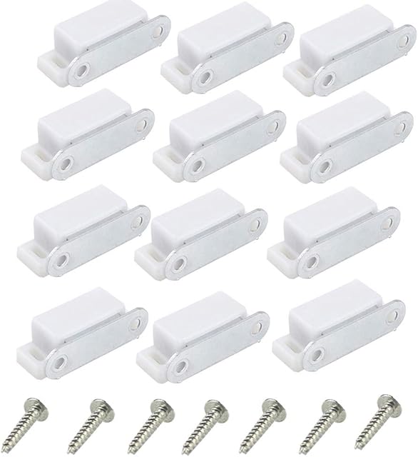 Door Catch,Cupboard Magnetic Door Catch for Cabinet 12PCS +52 Pcs Screws Kit Heavy Duty Magnet Catches Kitchen Latch Small Home Furniture Wardrobe White