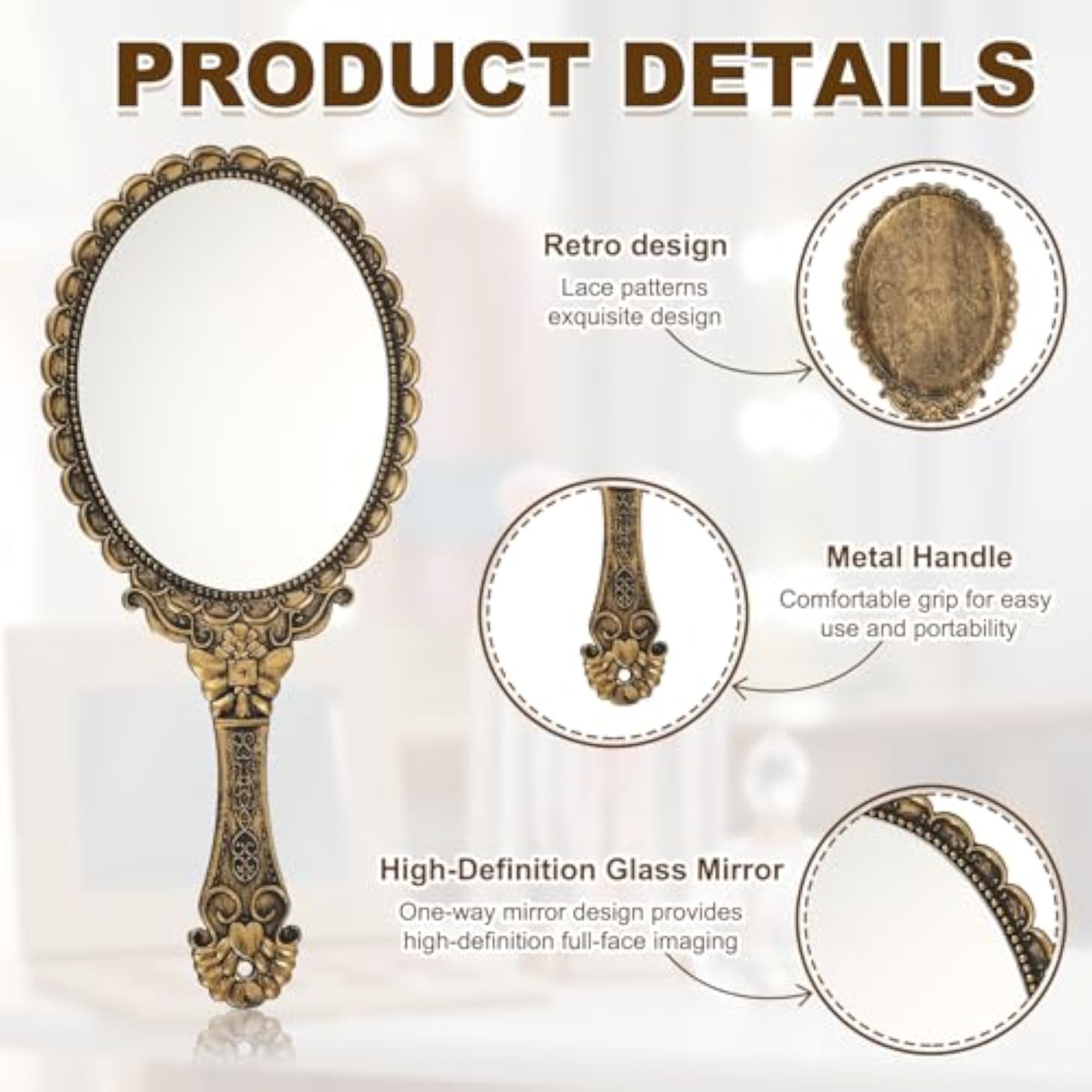 Vintage Hand Held Mirror with Embossed Design