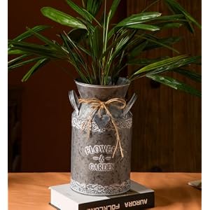 TIMRIS Vintage Galvanized Metal Milk Can, Farmhouse Decorative Flower & Garden Pitcher Vase, Rustic Milk Jug Vase for Flowers, 10.6’’H TIMRIS Vintage Galvanized Metal Milk Can Farmhouse Decorative Flower Garden Pitcher Vase Rustic Milk Jug Vase for Flowers 106H