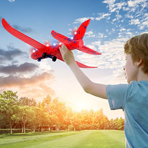 Aizoer Airplane Launcher Toy, 2 Flight Mode Catapult Toy, 12.6" Throwing Foam Plane With Launcher Toys Gun One-Click Ejection Shooting Airplane Toy For 6 7 8 9 Year Old Boy Kids (Red+Orange) #TOP1