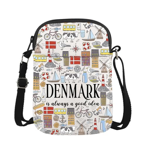 JTOUK Dänemark Crossbody Bag Dänemark Reisetagebuch Geschenk dänisches Reisegeschenk Dänemark Merch, Denmark Cr Eu, 5.91 Inches ×8.27 Inches
