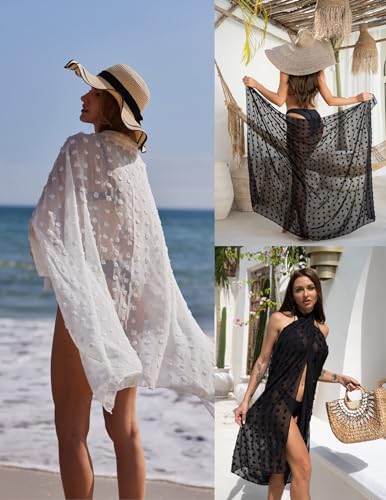 Image of Ekouaer Women Sarong Swimsuit Coverups Chiffon Long Bikini Wraps Sheer Beach Bathing Suit Cover Up