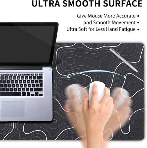 Image of Saco XXL Gaming Mouse Pad for PC - Large Desk Mat 900x400x3mm, Extended Non-Slip Rubber Base, Waterproof Surface, Topographics Design, Big Keyboard Mouse Pad for Office & Home Setup