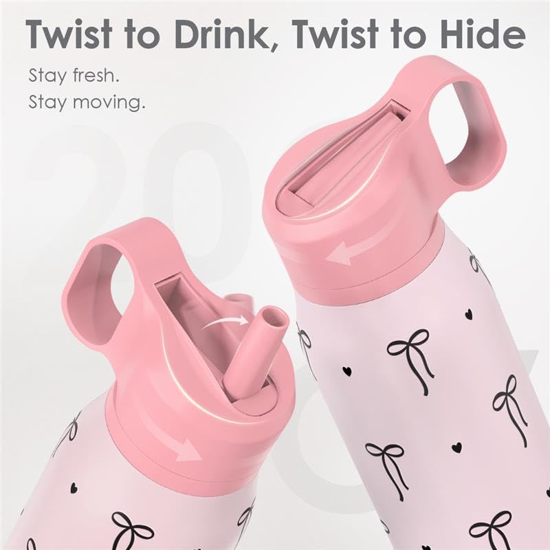 Image of Bow Insulated Stainless Steel Water Bottle with Twist Lid 20oz, Travel Water Bottles for Sports & Gym, Gift for Women Girls Friends Birthday Christmas