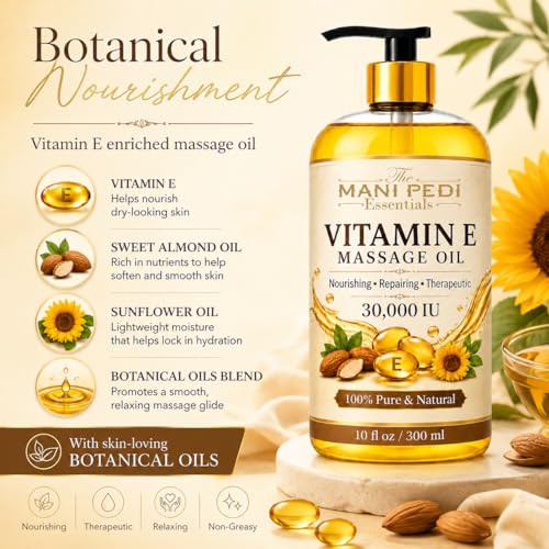 Image of TMPE Vitamin E Massage Oil 30,000 IU - Body Massage Oil for Dry Skin, Stretch Marks & Skin Glow |Skin Elasticity & Nourishment | 300ml