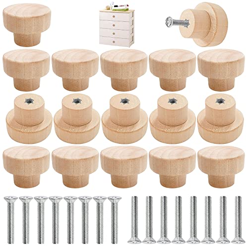 Mon3trYYDS 16 Piezas Pomos de Madera Pomos Redondos de Madera Tiradores para Cajones Tiradores de Cajón Forma de Hongo Pomos de Madera con Tornillos para Armarios, Aparadores y Cajones Cover