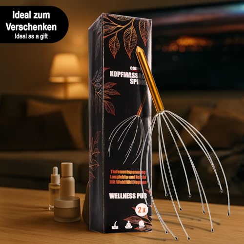 com-four® 2x Kopfmassage Spinne - Kopfmassagegerät 24 cm - Kopfkrauler, Massagespinne zur Entspannung - Akupressur für bessere Schlafqualität, Haarwachstum, Glücksgefühl (2 Stück - bronzefarben)