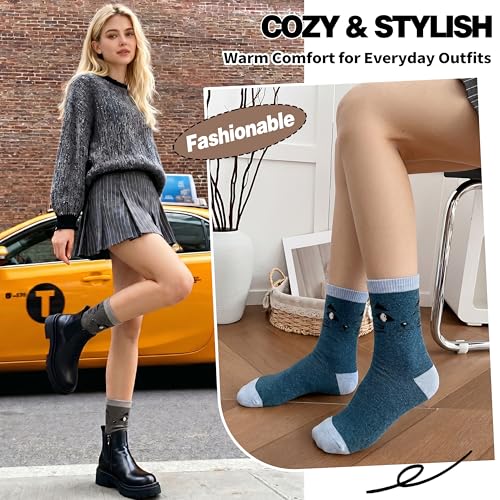 Image of Sandsuced 5 Pack Merino Wool Boot Hiking Socks for Women Warm Winter Thick Thermal Cozy Work Soft Ladies Socks