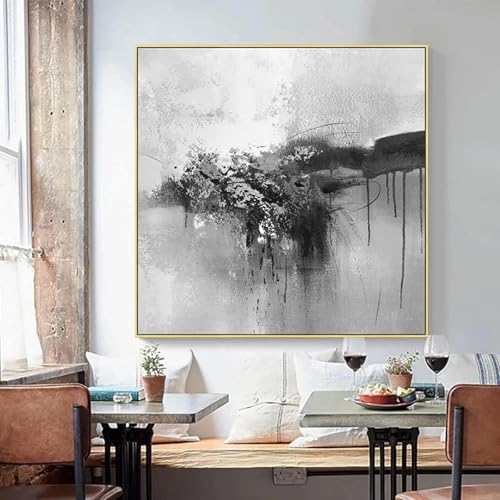 Tableau mural noir et blanc moderne abstrait grand format 65x65 - 4
