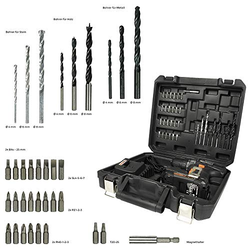 DELTAFOX 20V Akkuschrauber inkl. 2x 2.0 Ah Akku & Ladegerät + 34 tlg. Bit-/ Bohrer Set (45NM, LED Licht, Gürtelclip, 21+1 Stufen, 2 Gänge, Schnellspannbohrfutter) – Bild 4