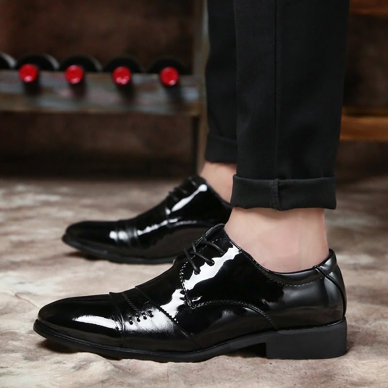 Formal Shoes Dress Oxford for Men Lace Up Round Toe Vegan Leather Patchwork Derby Shoes Block Heel Slip Resistant Rubber Sole Low Top Anti-Slip Party4