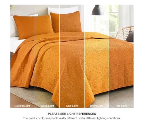 Image of Chezmoi Collection Austin King Oversized Bedspread Set, 3-Piece Pinsonic Quilted Lightweight Microfiber Bedspread Coverlet, Orange