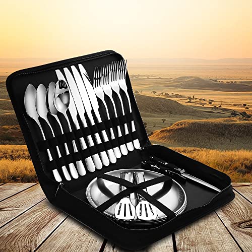 A · Houseware Outdoor Picnic Tableware, Camping Dinnerware Set With Spoon Fork Knife, 20 Piece Silverware Set With Organizer, Portable Stainless Steel Flatware Set, Travel Camping Cutlery Set Silver #TOP7