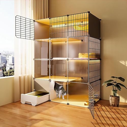 猫のケージ屋内、リターボックスキッテンケージ付き猫のエンクロージャーdiyペットプレイペンキャットハウスデタッチ可能なメタルワイヤー犬小屋、1?3匹の猫に最適です(サイズ:109x39x142cm) FANDIAO