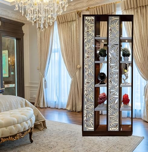 Image of MKH KRAFTS Premium Wooden Room Divider Handcrafted Natural Partition with Woven Cane Panel Decorative Space Separator for Living Room, Bedroom, Office (72 x 36 Inch)