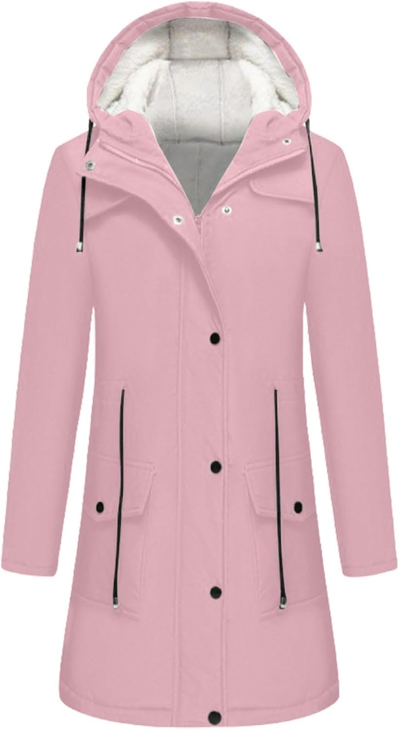 Women’s Fleece Lined Windproof Jacket Waterproof Outdoor Hiking Raincoat Casual Warm Thicken Sherpa Parka Jackets