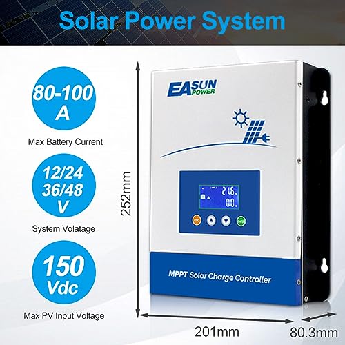 Image of POWLAND 100A MPPT Solar Charge Controller,12V /24V /36V /48V Auto,Max Input 150V LCD Display Regulator Intelligent Regulator Charge Controller