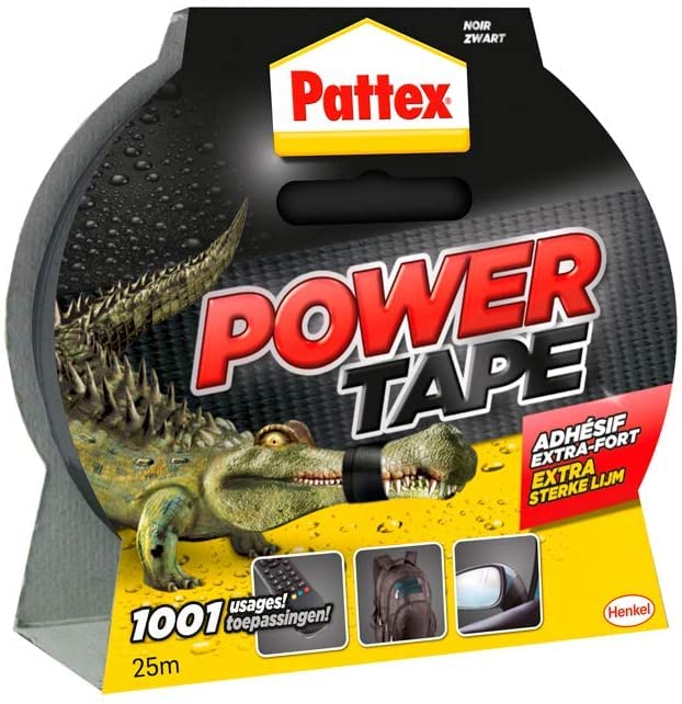 Pattex Power Tape, Ruban adhésif extra fort pour charges lourdes, Bande adhésive toilée tous supports, Rouleau adhésif étanche de 48 mm x 25 m, noir