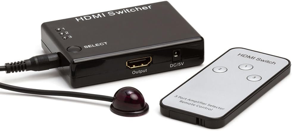 Cmple - 3 Port High Speed HDMI Switch 3-in-1 out (3x1), 3D, Full HD 4K @30Hz with Remote, IR Extender Receiver