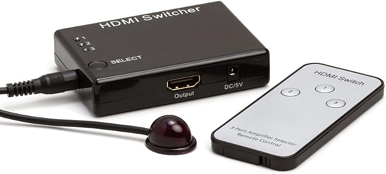 Cmple - 3 Port High Speed HDMI Switch 3-in-1 out 3x1, 3D, Full HD 4K @30Hz with Remote, IR Extender Receiver