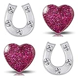 VERSCHLUSS: Butterfly Set Kinder Mädchen Ohrringe aus echt 925 Sterling Silber mit Zirkonia und Edelstahl Ohrstecker Pferdehufeisen (K900+K285 / Hufeisen Herz)