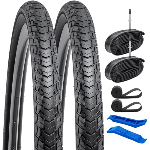 YUNSCM 2-PCS 700C Road Bike Tires 700X38C/40-622 and 700C Bike Tubes Presta Valve with 2 Rim Strips Compatible with 700x36C 700x37C 700 x 38C 700x39C 700x40C Bike Bicycle Tires and Tubes (Y-1128)