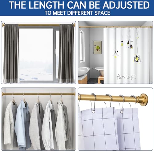 Image of BRIOFOX Industrial Shower Curtain Rod - 2-in-1 Design Tension Curtain Rod - Rustproof Non-Slip 43 to 72 Inch Metal Steel, Frosted Gold Painted Window Curtain Rod
