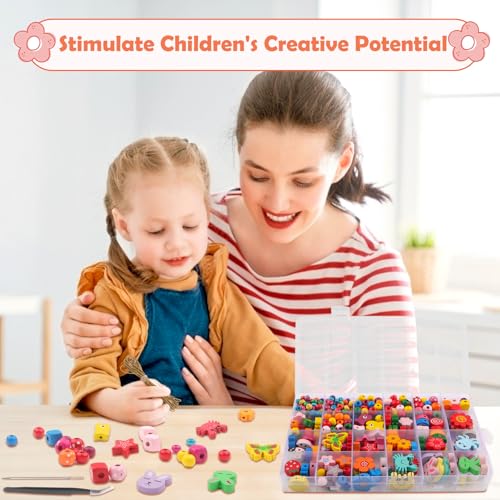 Miniatura 6 de Jtgugu 550 Cuentas De Madera De Colores Para Enhebrar, Juego De Joyas Para Niños, Cuentas De Madera Con Agujero Para Enhebrar, Cuentas De Manualidades Para Pulseras, Juego De Cuerdas, Collares, Regalo