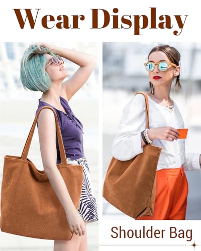 Image of Iioscre Corduroy Tote Bag for Women,Hobo HandBags with Zipper,Large Capacity Casual Shoulder Handbags with Inner Pockets