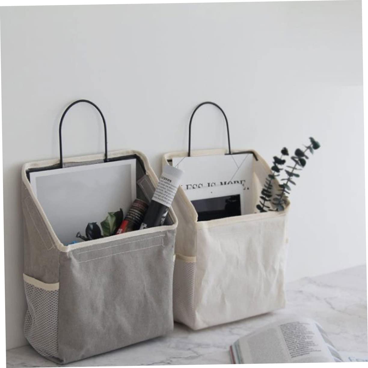 Borsa Organizer da Appendere per Porta Bianca 2 Pezzi | Tessuto di Cotone , Tasche Laterali e Scomparto Principale Ampio , Uso Domestico per Posta e Gioielli