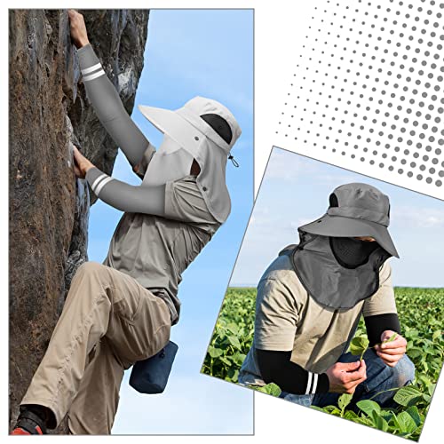 6 Pcs Sun Hat Fishing Hats With Face Cover And Arm Sleeves Uv Protection Outdoor Hiking Hat With Removable Mesh Neck Flap Cover Windproof Strap For Summer Sun Hat Gardening Fishing #TOP6
