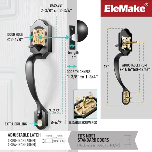 Image of Front Door Handleset Entry Door Handle Set with Cove Knob for Right and Left Handed Sided Doors, Interior and Exterior Entrance Passage Lock Matte Black
