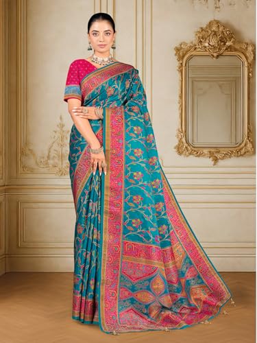Image of Glory Sarees Women's Luxurious Dola Pure Silk Original Saree Position Print Work Madhubani Inspired Motifs Banarasi Kanjivaram Style Saree With Blouse Piece (Elegant101 Parent)