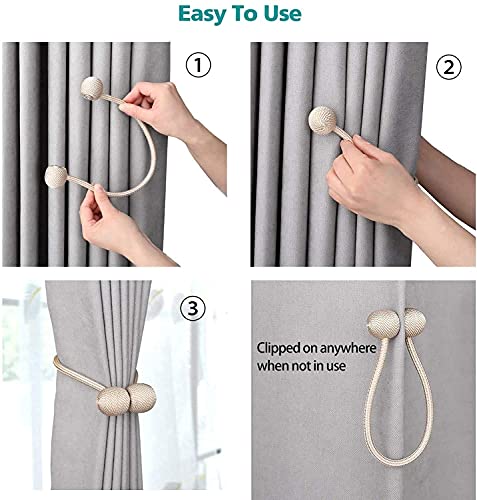 Image of Home Cloud Magnetic Curtain Tiebacks Curtain Drape Holdbacks Clips Rope Holder Buckles for Home Bedroom Office (1 Pair 2pcs, Beige)
