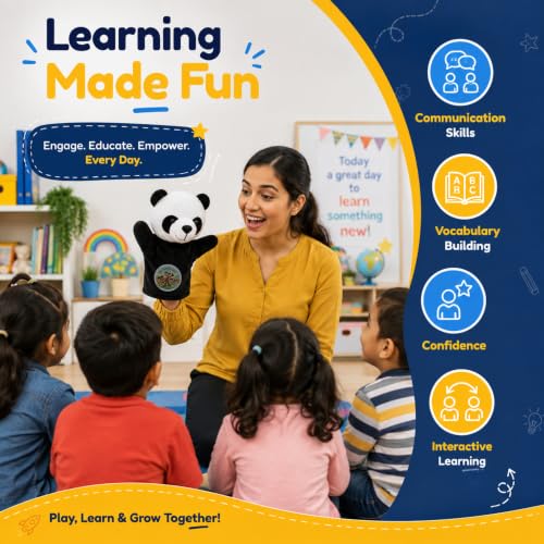 Image of Panda Hand Puppet 22 cm | Cute Black & White Animal Hand Puppet for Kids | Soft Plush Storytelling Toy | Interactive Pretend Play Puppet for Boys & Girls | Educational Learning