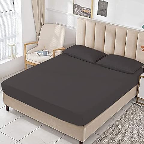 Double Fitted Sheet 25cm/10” Deep Fitted Bed Sheet -Ultra Soft Plain Dyed Wrinkle Fade Resistance Non Iron Breathable Poly Cotton Sheet for Bed Mattress Cover Bedding Set Cover