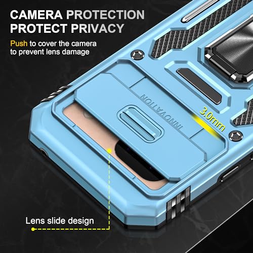 Image of Polycarbonate Slide Camera Cover with Ring Holder Mobile Phone Back Cover for Google Pixel 8A (Blue)