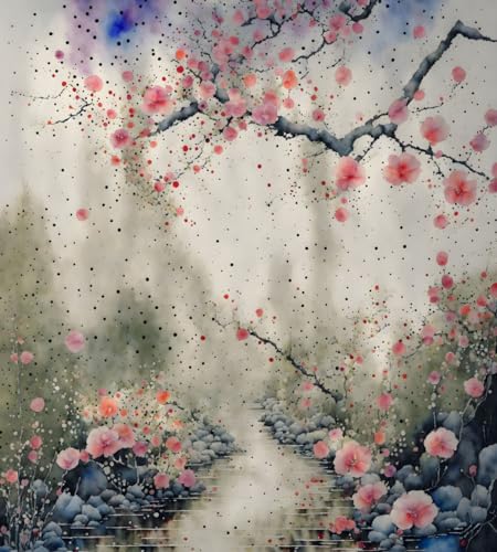 Toile en fleurs de prune aquarelle grand format pour mur vide