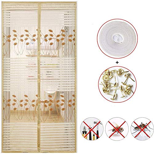 Beige Mosquitera Puerta Corredera 120x220cm / 47x86inches Mosquitera Ventana Balcon Manténgase alejado de la cortina de mosquitos para puertas corredizas de balcón Sala de estar,Fácil de Montar sin T