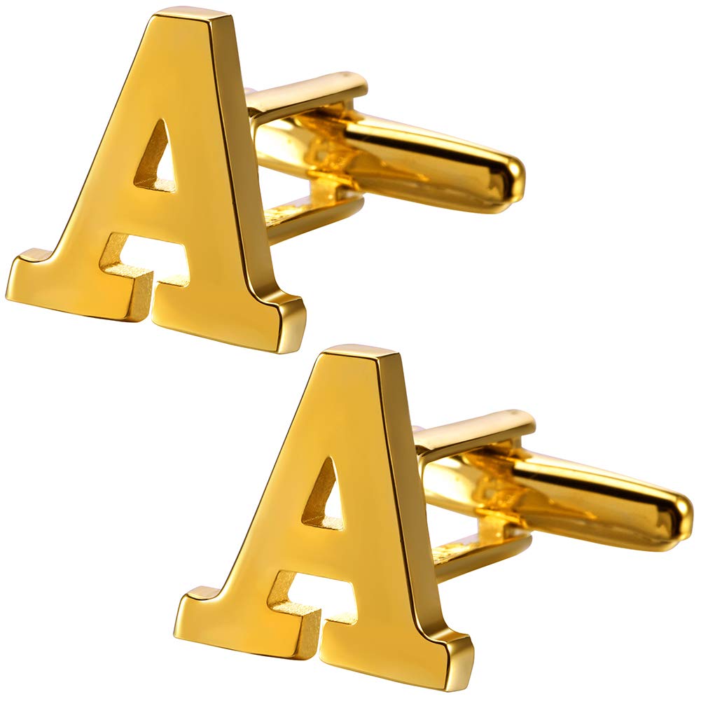 HAWSONA-Z Initial Cufflink for Men, Classic 18k Gold Silver Black Letter Alphabet Monogram Cuff Links for Wedding Business Party Party