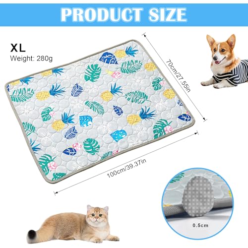 Bocguy Kühlmatte Hund, 100x70cm Kühldecke Hund, Kühlmatte für Große Hunde Katze, Selbstkühlende Hundematte, Hundedecke Sommer für Haustiere für Zuhause Unterwegs Oder im Auto(Gray - Regenwald)