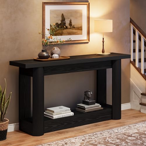 Image of Tribesigns 63-Inch Farmhouse Console Table, Narrow Long Sofa Table Behind The Couch, 2-Tier Storage Entryway Furniture for Hallway, Entrance, Living Room, Black