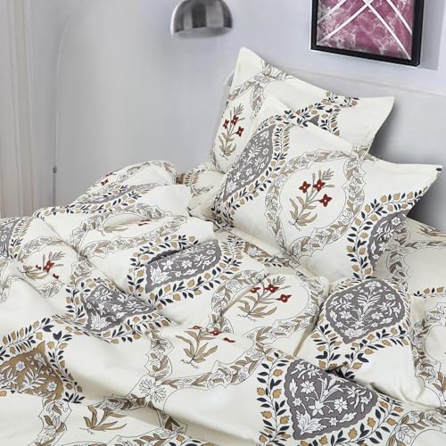 Image of DECOMIZER Super Soft Glace Cotton King Size AC Comforter II Blanket II Duvet for Double Bed with 1 Flat Bedsheet and 2 Pillow Cover - 4 Piece Comforter Set - White Jaipuri