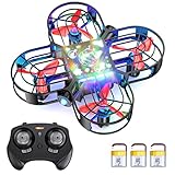 Tomzon mini Drohne für Kinder Flugzeug ferngesteuert mit 21min Lange Flugzeit, RC Quadrocopter mit Coolen LEDs und DIY Aufklebern, Kreisflug/3D Flip/Headless-Modus, 360° Propellershutz, Drone for kids