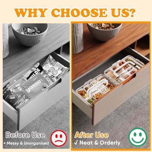 Snackbox mit Fächern, Snack Tablett mit 4 Gabeln aus Edelstahl, Kunststoff Snackbox Auslaufsicher, Organizer mit Deckel und Handgriff, für Kühlschrank Vorratskammer Snack, Obst Gewürzorganizer
