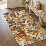 Pebbles Area Rug, Natural Rustic Stones Rocks None Brown Non-Slip Edge Binding Doormat Throw Rug Rectangle Bathroom Entryway Bedside Doorway Decor 3' X 5'