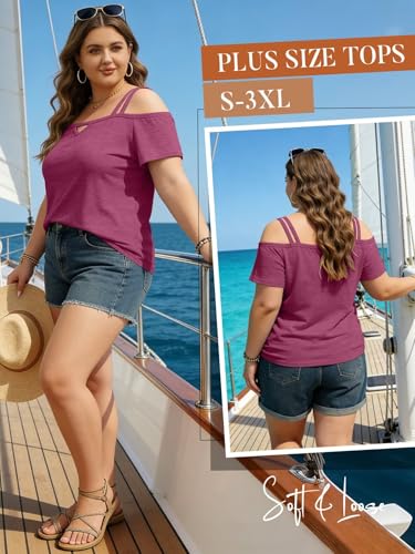 Image of Bliwov Womens Cold Shoulder Tops Short Sleeve Cute Sexy Summer Spring Beach Vacation T Shirts Fashion Outfits Basic Clothes