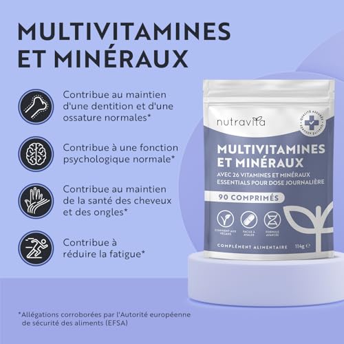 Multivitamines et Minéraux - 90 Comprimés 26 Nutriments dont Zinc Fer Selenium Vitamine C A B D3 E K - Vitamines, Minéraux et Compléments Vegan Haute Absorption - Nutravita – Image 3