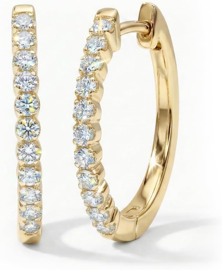 Sterling Silver Diamond Hoop Earrings for Ladies | Large 1CT TW Dangle Hoops | Solid 14 KT Yellow Gold Plated 925 Silver | GH Color VS SI Clarity Stones |Ideal Jewelry Presents for Mothers on Mother's Day
